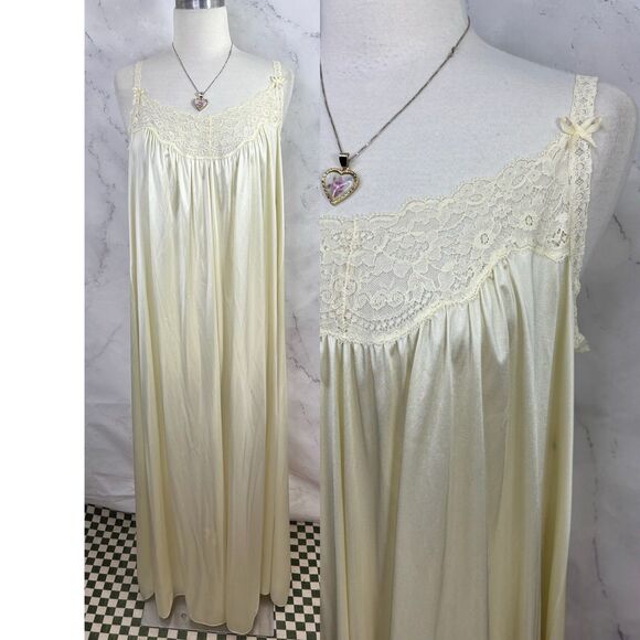 VTG 60s Romantic Nightgown Dress sz S Cream Nylon Lace Floral Lingerie Ethereal - Picture 5 of 16